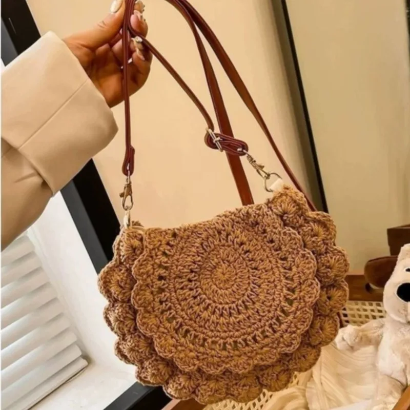 JIAERDI Flower Lace Crochet Knit Shoulder Bags Women Summer Vacation Straw Woven Beach Bag Ladies Casual Versatile Crossbody Bag
