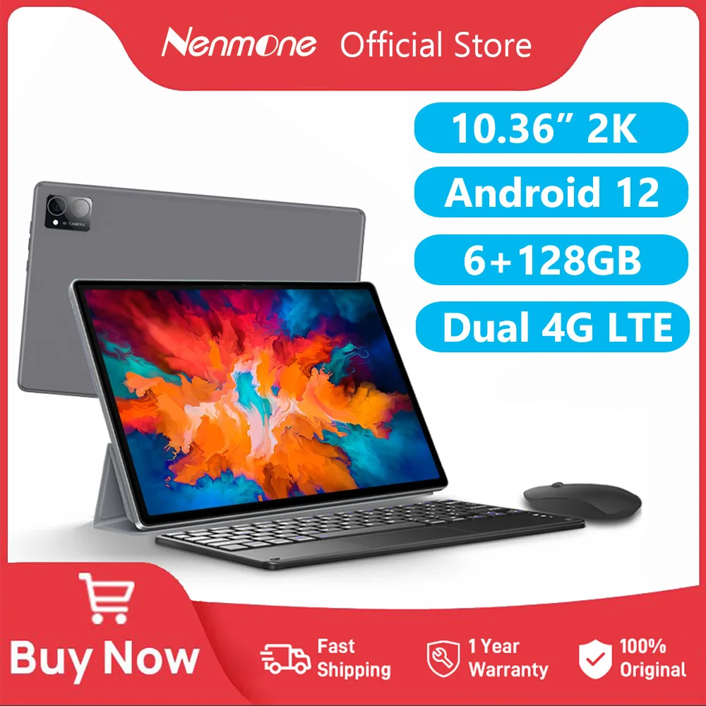 Nenmone Tab10 2024 안드로이드 12 태블릿, 8GB RAM, 256GB ROM, MTK Helio G85, 10.36 인치 태블릿, 2 in 1 2000*1200, 4G 듀얼 SIM LTE, 7