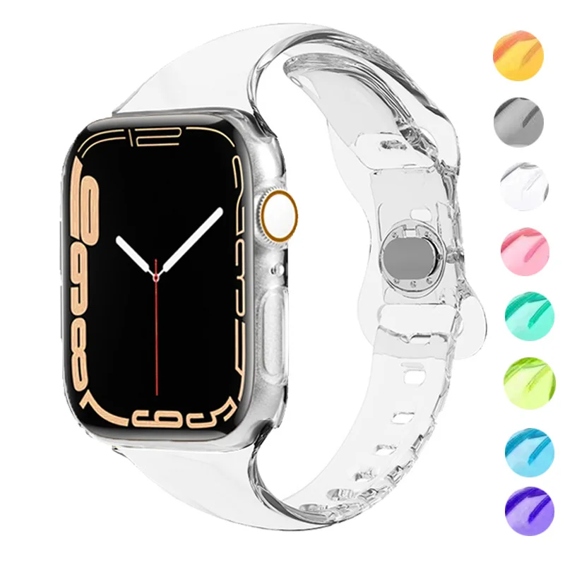 

Transparent Strap for Apple Watch Series 8 7 6 5 Band 42mm 38mm Correa Clear Rubber for Iwatch 7 6 5 4 3 44mm 40mm 41MM 45MM