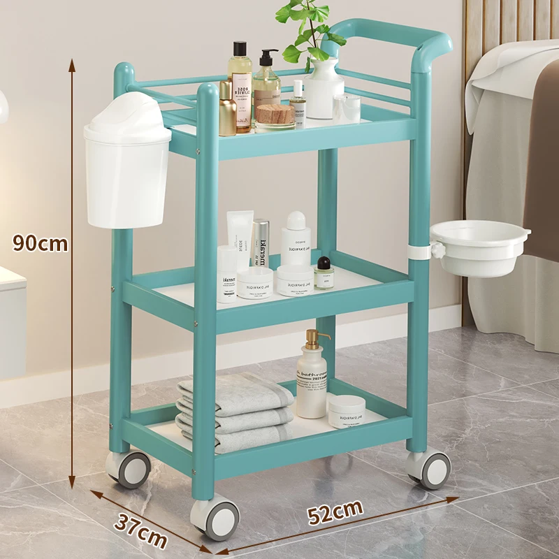 Multi Layer Storage Trolley Professional Beauty Salon Furniture Aesthetic Roulette Storage Trolley Manicure Auxiliary Cart Iron Cosmetic Helper Wheels Tray