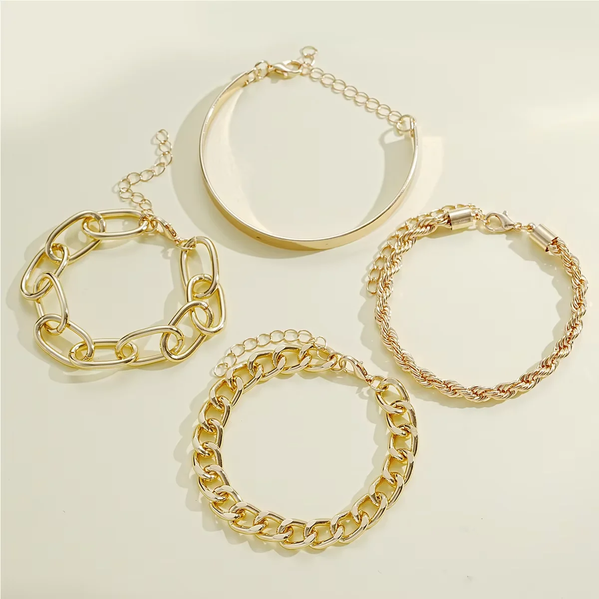4 Pcs Punk Gold Color Cuban Link Chain Bracelet Set for Women Vintage Snake Chain Charm Bangles Couple Jewelry Gifts 2025