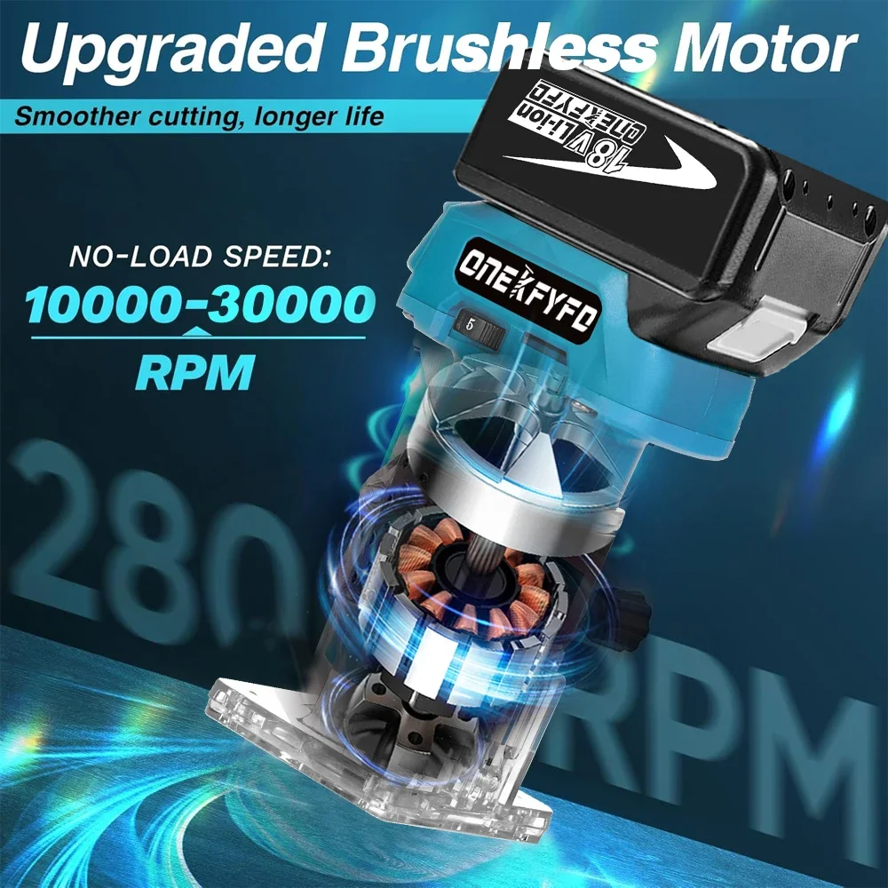 Brushless Electric Trimmer 5 Speed Cordless Engraving Slotting Trimming Milling Wood Router for Makita 18V Battery