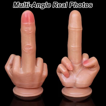Huge Spoof Middle Finger Gift Thick Dildo Gay Soft Silicone Dick Big Suction Cup Artificial Penis Anal Plug Sex Toy for Women 4