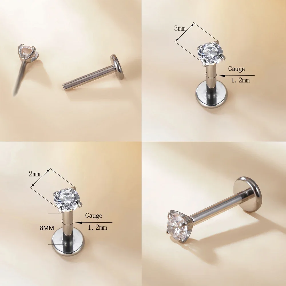 1/10Pcs ASTM F136 Titanium 18G/16G Threadless Push Pin Labret Stud CZ Cartilage Earring Helix Tragus Nose Stud Piercing piercing jewelry nose studs body piercing earrings ear piercing jewelry ear studs body piercing jewelry body jewelry