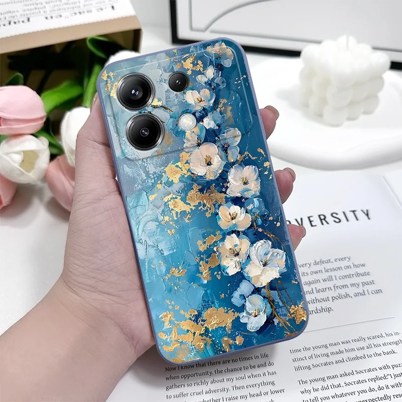 Gold Leaf Flower Design Silicone Phone Case