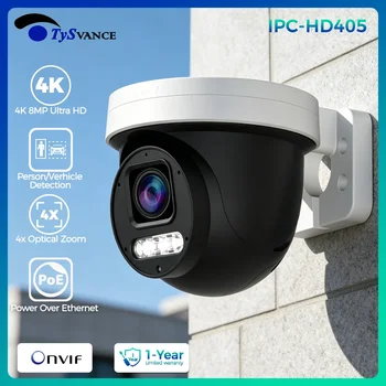 Telecamera IP PTZ 4K 8MP 5MP 4MP POE con Zoom Ottico 4X, Audio Bidirezionale, Rilevamento Umano/Veicolo, Sicurezza CCTV, Slot per Scheda SD, Videolink