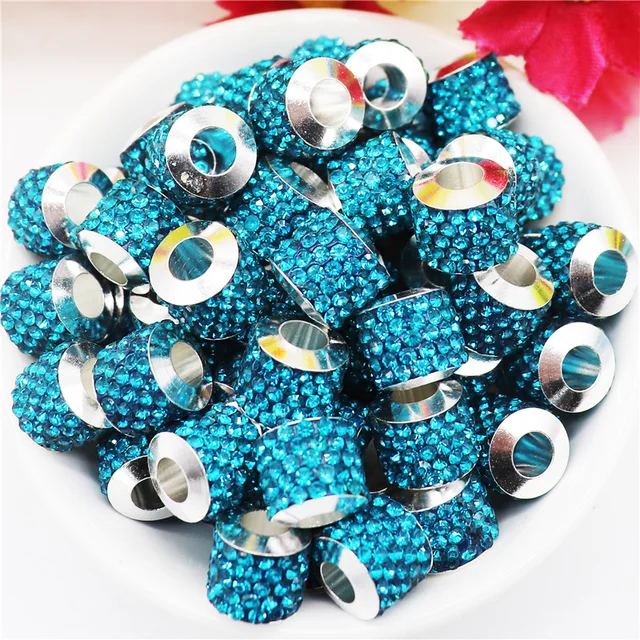 20Pcs New Assorted Color Luxury Rhinestone Large Hole Spacer Fit Pandora Charms Bracelet Hair Beads for Women DIY Jewelry Making Best Rhinestone 6