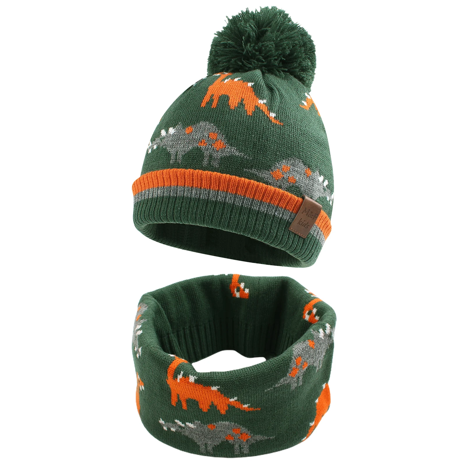 

2Pcs Dinosaur Knitted Hat Ring Scarf Sets Kids Beanie Children Girls Boys Elastic Autumn Winter Soft Keep Warm Hat
