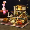 DIY Wooden Miniature Model Kit Big Romantic Casa 3D Puzzle European Villa Dollhouse With Furniture Lights Friends Birthday Gifts 1