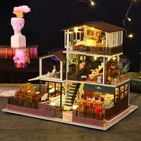 DIY Wooden Miniature Model Kit Big Romantic Casa 3D Puzzle European Villa Dollhouse With Furniture Lights Friends Birthday Gifts 1