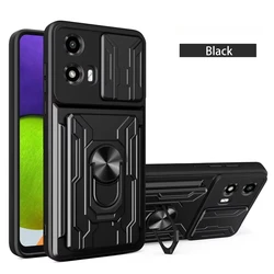 Heavy Duty Armor Case with Card Holder Slot Cover for Motorola Edge 50 Neo (Black)