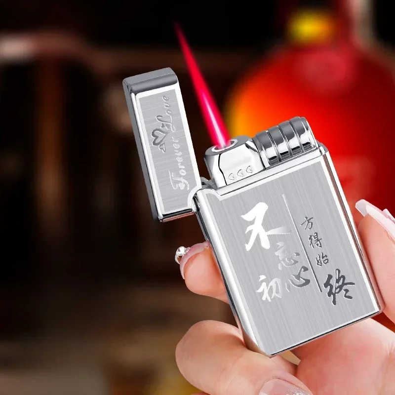 

Hot Outdoor Windproof Direct Punch Red Flame Metal Butane Gas Lighter Personalised Press Type Recycled Inflatable Lighter Gifts
