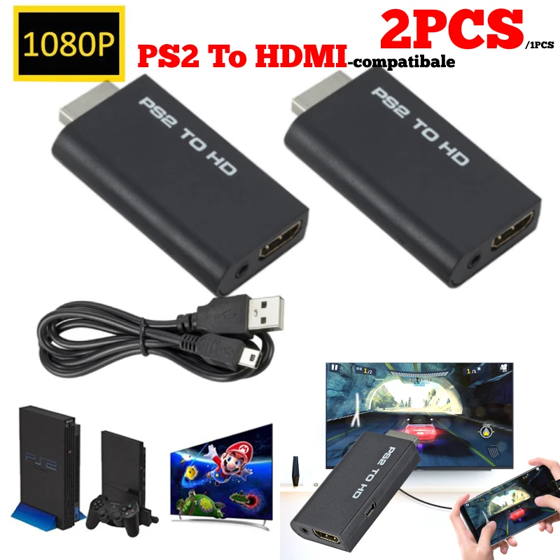 ForPS2 to HDMI compatible Converter Audio Full HD Video Adapter 480i/480p/576i with 3.5mm Audio Output for All PS2 Display Modes, ,   - AliExpress