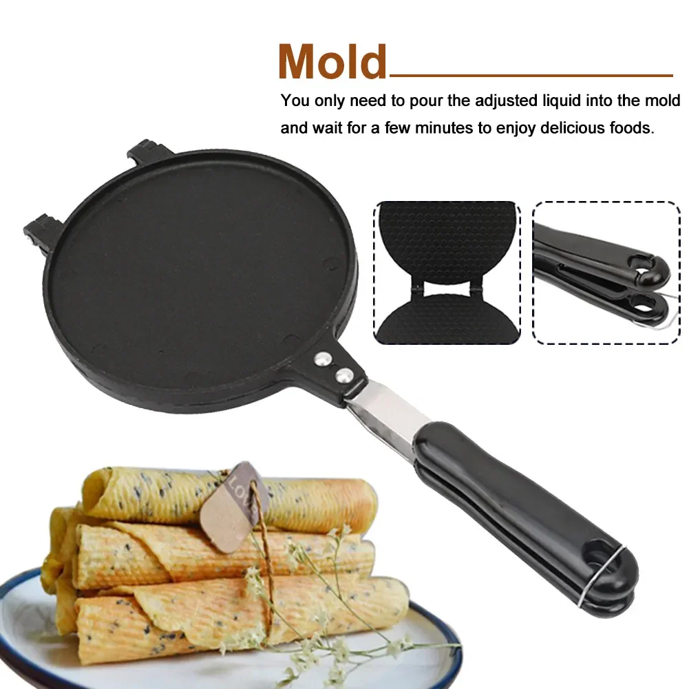 

Eggs Roll Double Side Waffle Maker DIY Mold Ice Cream Gas Round Household Kitchen Baking Pan Griddle Non Stick Pancake Cone