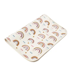 Reversible Waterproof & Breathable Children's Crib Sheet with Washable Infant Urinary Pad - 50cmx70cm (Rainbow)