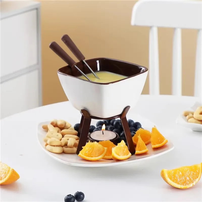 Creative Ceramic Fondue Pot for Chocolate, Cheese, and Ice Cream-Perfect for Melting and Keeping Warm
