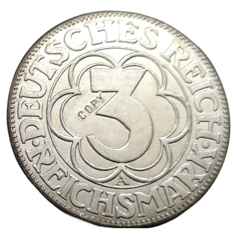 1927 Germania-1871-1948 3 Reichsmark Nordhausen Argento Placcato Copia Moneta