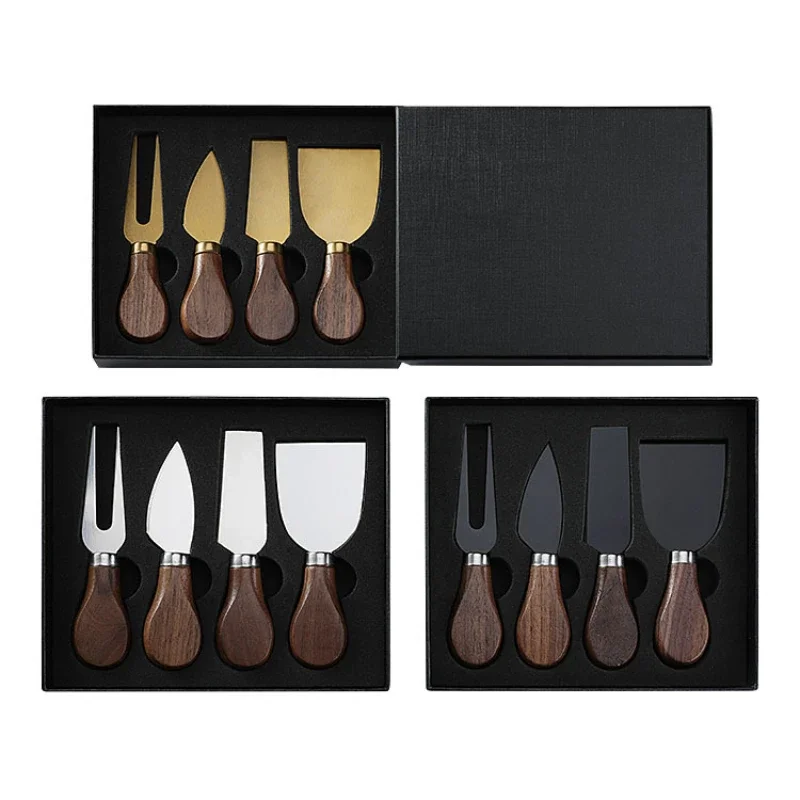 Walnut Handle Cheese Knife Set with Mini Forks and Spreader