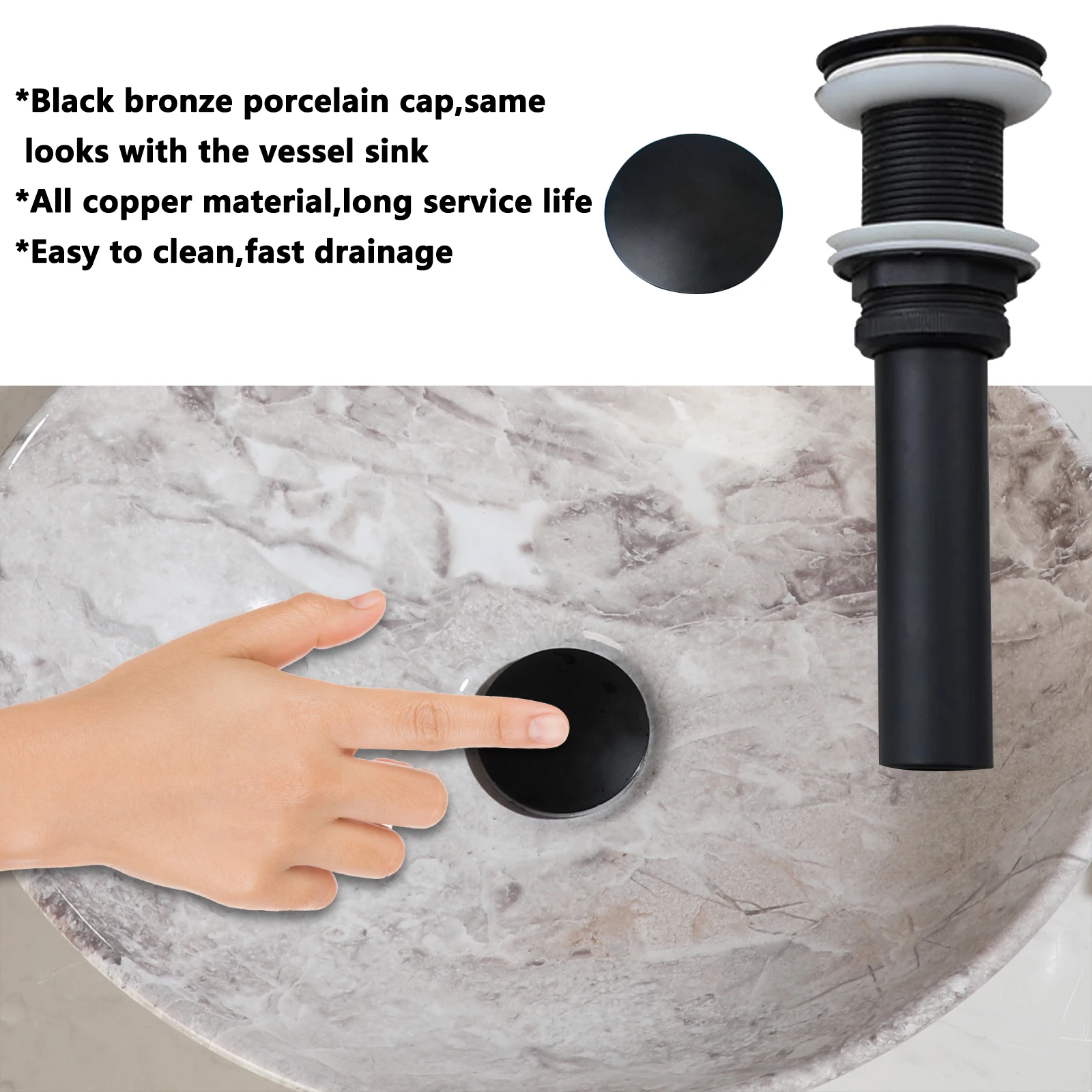 KEMAIDI Ceramic Vessel Sinks Oval Bathroom Sink Above Counter Vessel Sink with Faucet and Drain Combo 16 inch Marbling Vessel 5