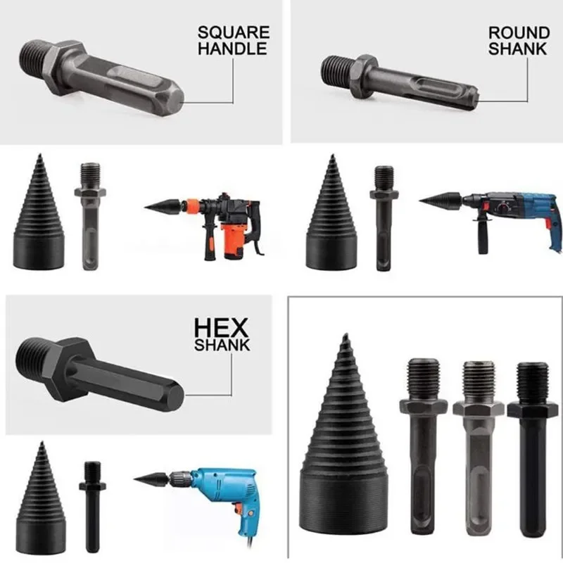 Wood Splitter Cone For Electric Drills 2-Pack Firewood Log Splitter Drill Bits - 45mm & 32mm Wood Splitting Cones Electric Drill Attachments