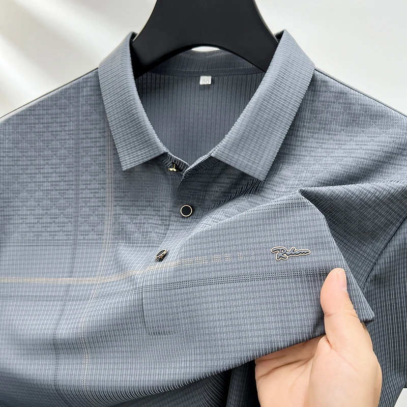 

Men's Luxury Brand 2024 Summer New Print Trend Ice Silk Comfortable Polo Shirt Casual Soft Seamless Lapel T-Shirt Top Men's Wear