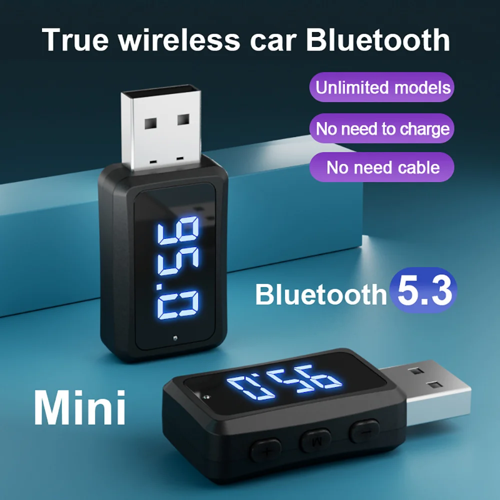 Car Bluetooth 5.3 FM02 Mini USB Transmitter Receiver LED Display Handsfree Call Car Kit Auto Wireless Audio For Fm Radio