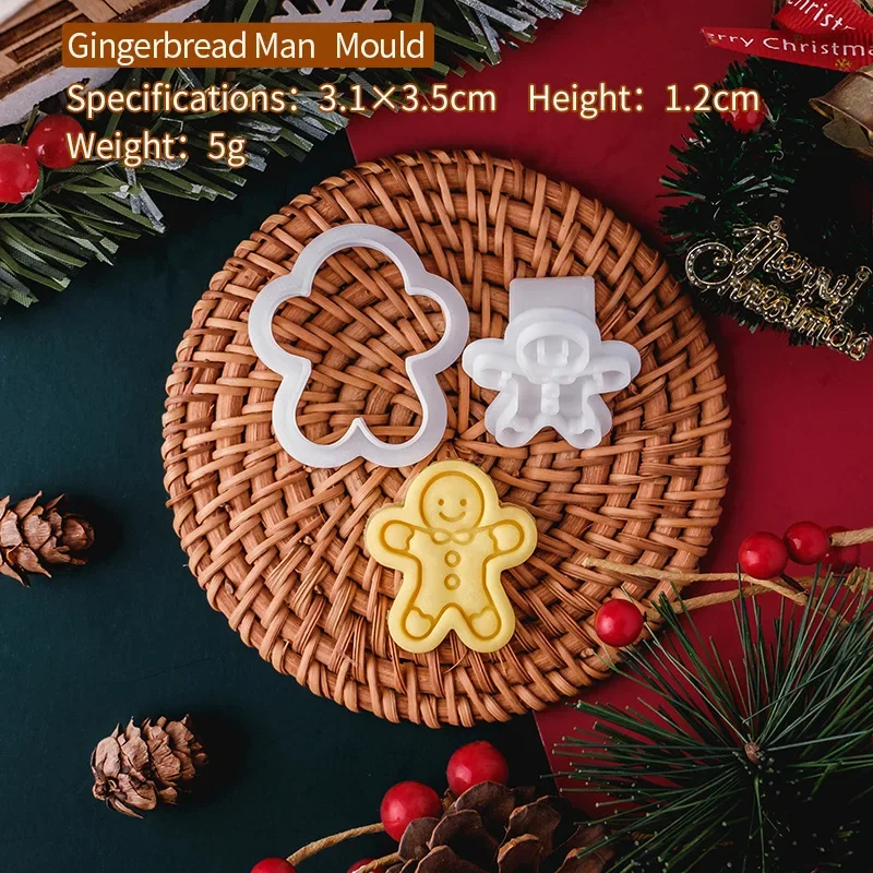 Christmas Mini Cookie Cutter Mold Plastic 3D Santa Elk Gingerbread Man Cartoon Biscuit Stamp Pastry DIY Cake Decorating Tools