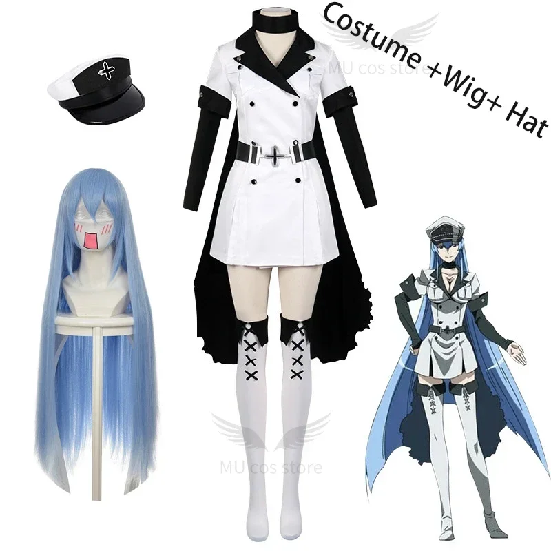 

Anime Life Akame Ga Kill Esdeath Cosplay Costume Wig Hat Manga Empire General Uniform Socks Esdeath Empire white uniform Outfits