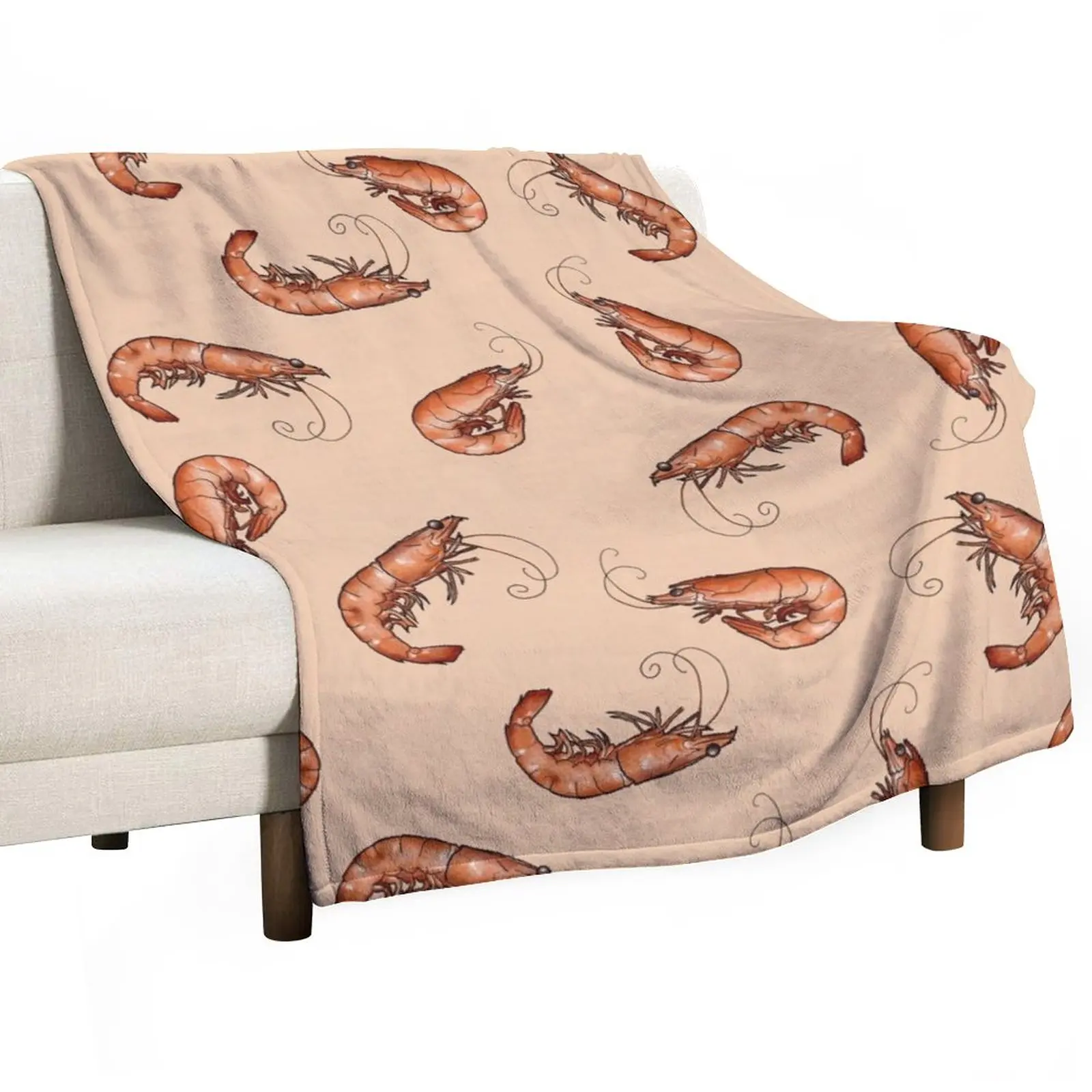 

All the Prawns and Shrimp Seafood Feast in Peach Throw Blanket Sofa Throw Blanket Comforter Blanket