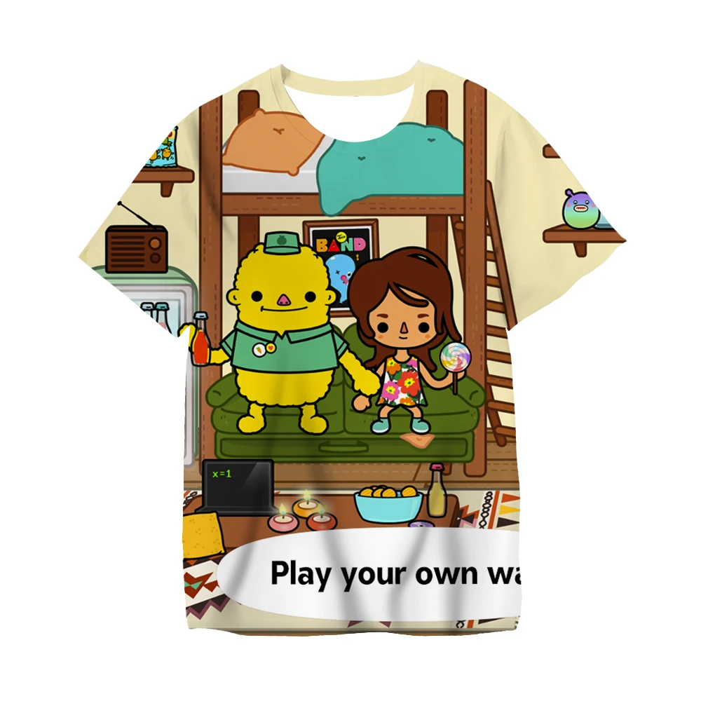 Girls/Boys Game Toca Boca And Gacha Life World Cartoon Graphic Printed  T-shirt Kids Comfy Versatile Summer Short Sleeved Clothes