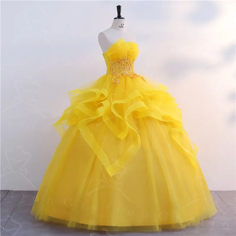 New Gold Quinceanera Dresses Classic Strapless Ball Gown Real Photo Prom Dress Shinny Formal Gown Luxury Modern Vestidos images - 6