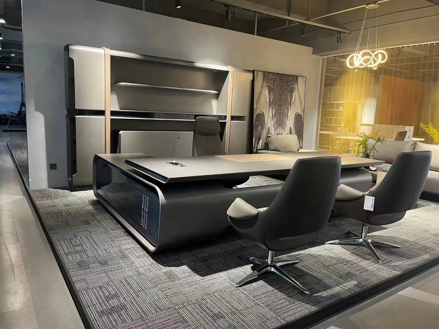 Exhibition Popular Modern Wooden Executive Desk L-shaped Luxury Desk (for Ceos) Foshan Factory