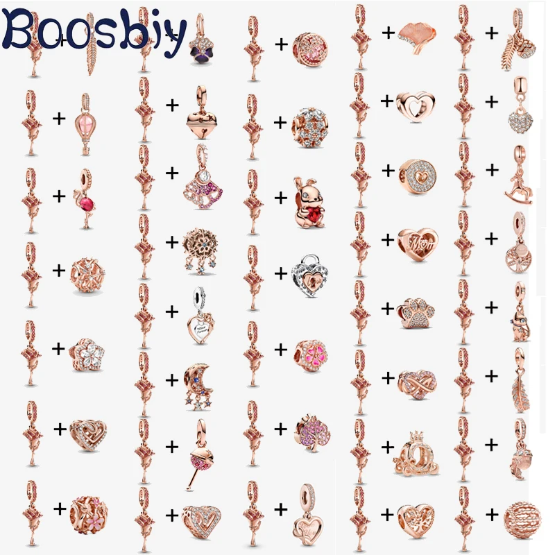 

Boosbiy 2 шт. романтическая Роза Rugosa, Шарм-бусина с подвеской, подходит для брендового браслета и ожерелья, DIY ювелирные изделия, подарок для женщин