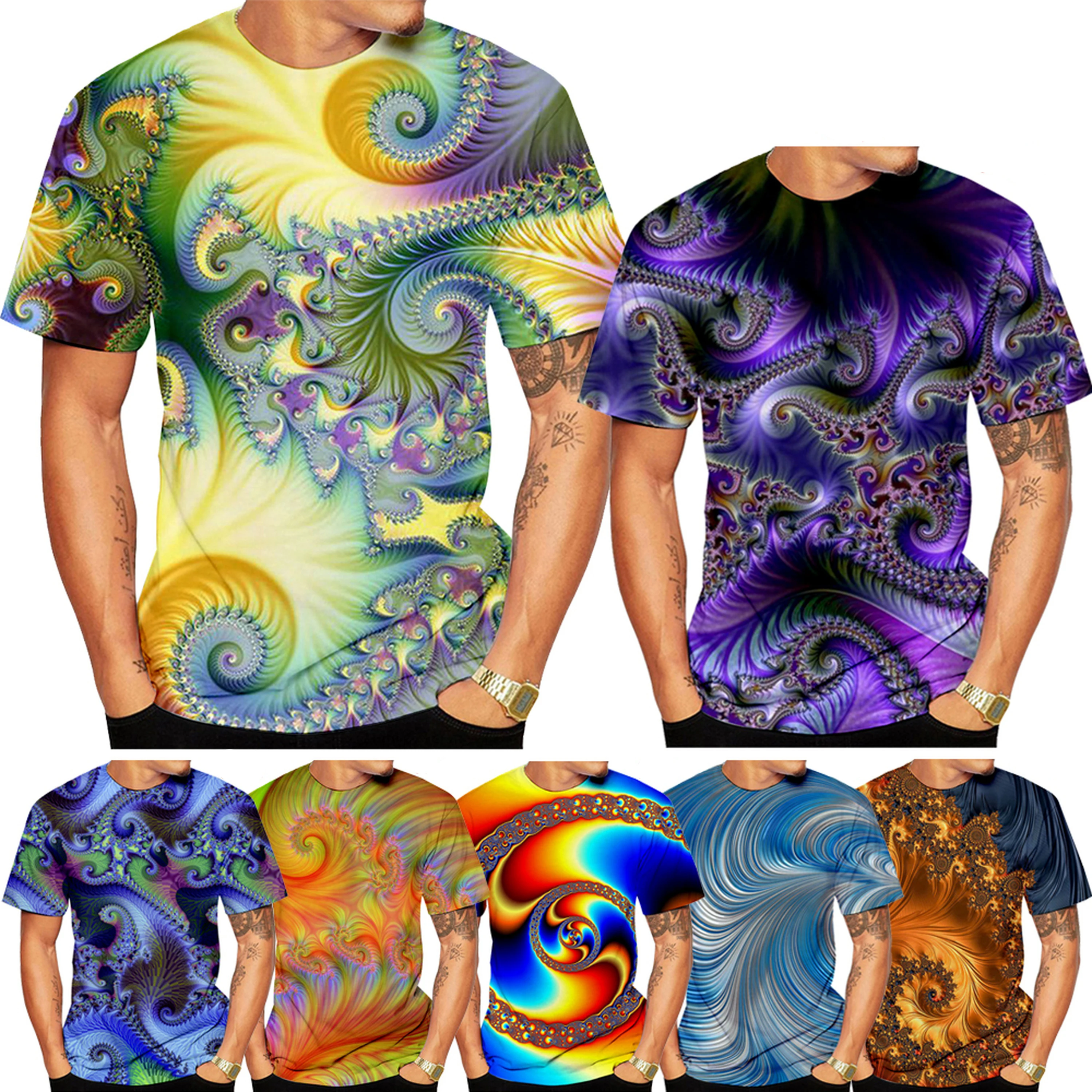 

Newest Fashion Men/women Colorful 3D Printing T Shirt Vertigo Hypnotic Vortex Funny Short Sleeved Tee