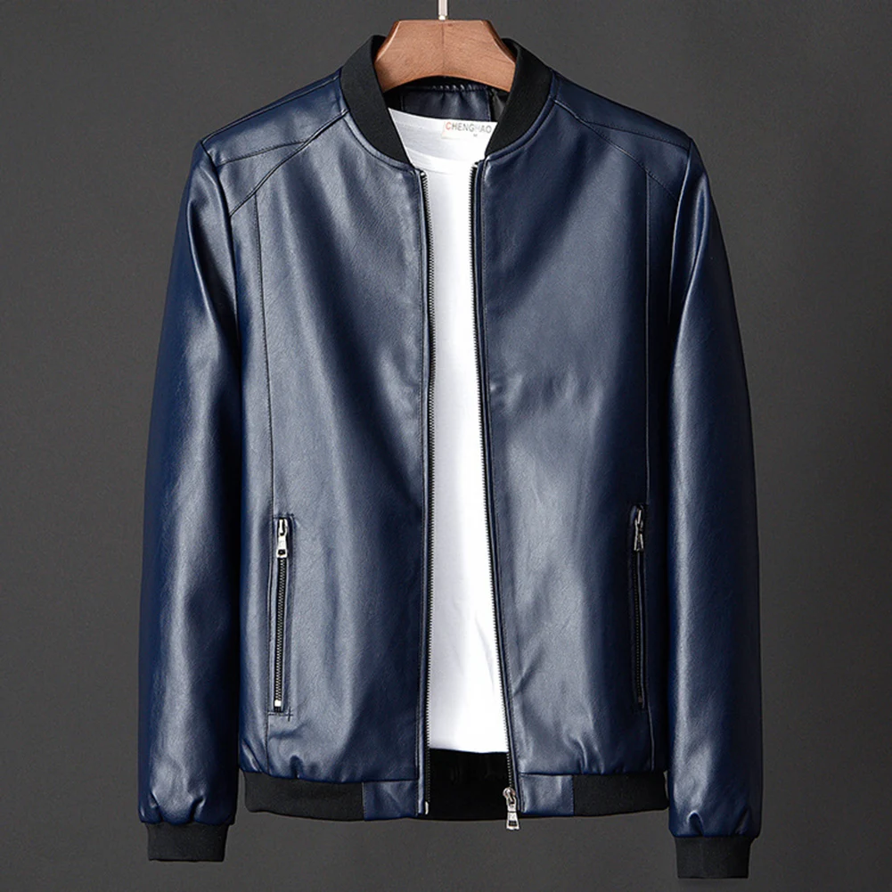 

Autumn New Men's Faux Leather Coats Korean Fashion Men Leather Jackets Casual Fit Slim Baseball Clothes Outwear
