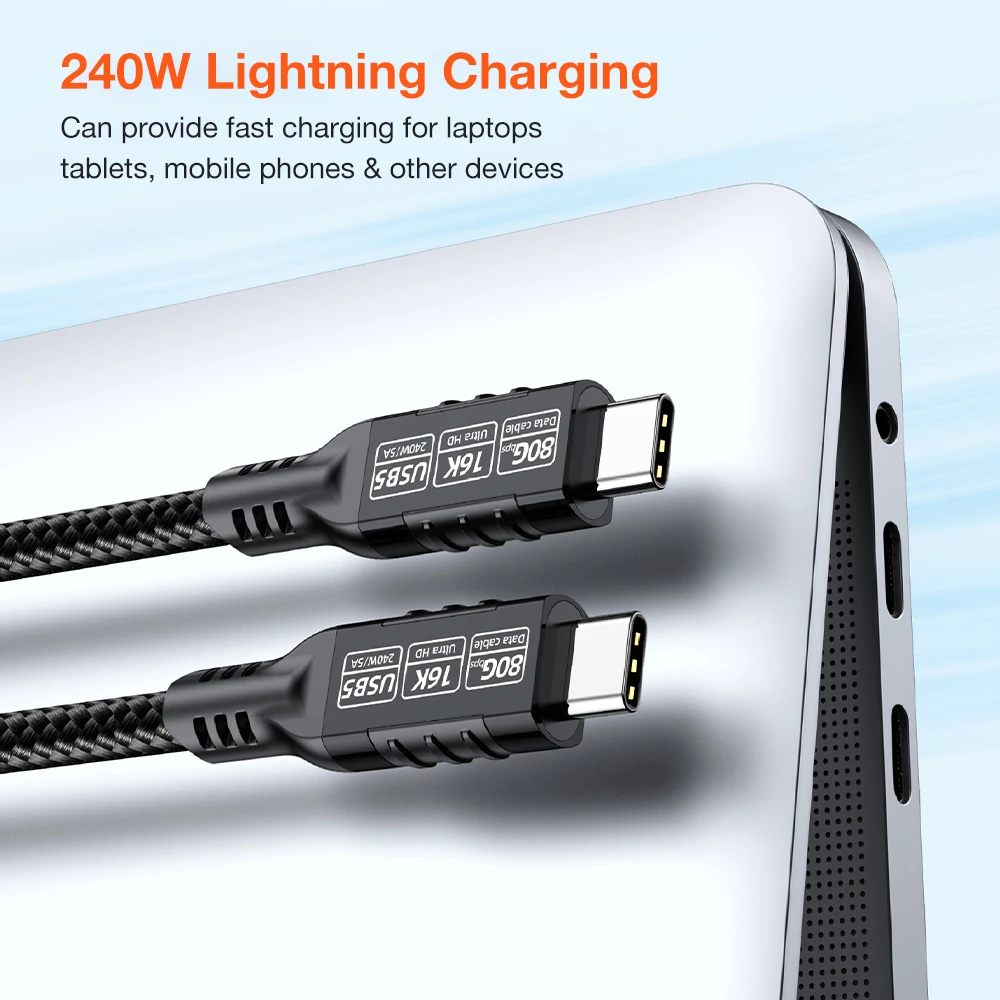 High-Speed Thunderbolt USB-C Cable 240W 16K@60Hz Fast Charging Data Transfer Cord - Available in 1m, 2m, 3m
