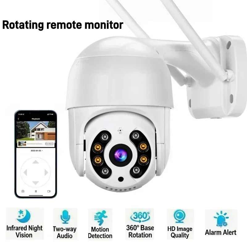 Outdoor 360° PTZ Security Camera IP66 Waterproof IR Night Vision Motion Detection WiFi Remote View for Home Yard Villa Garden 1