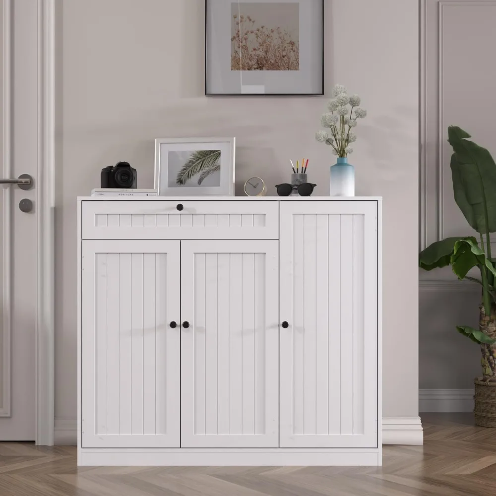 Shoe Storage Cabinet with 3 Doors, 5-Tier Shoe Cabinet with Drawer, 42" Tall Shoe Cabinet Storage with Adjustable Shelves, 6