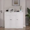 Shoe Storage Cabinet with 3 Doors, 5-Tier Shoe Cabinet with Drawer, 42" Tall Shoe Cabinet Storage with Adjustable Shelves, 6