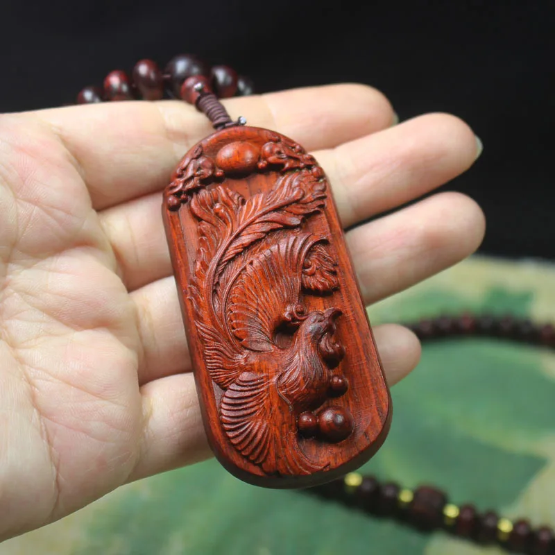 Hot Sales 2023 Eaglewood Sandalwood Dragon Phoenix Pendant Men Women Prayer Necklace Natural Wooden Beads Meditation Necklace