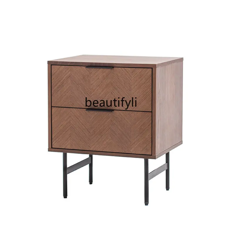 

New Modern Minimalist Walnut Color Bedside Table Bedroom Storage Cabinet Minimalist Bedside Cabinet