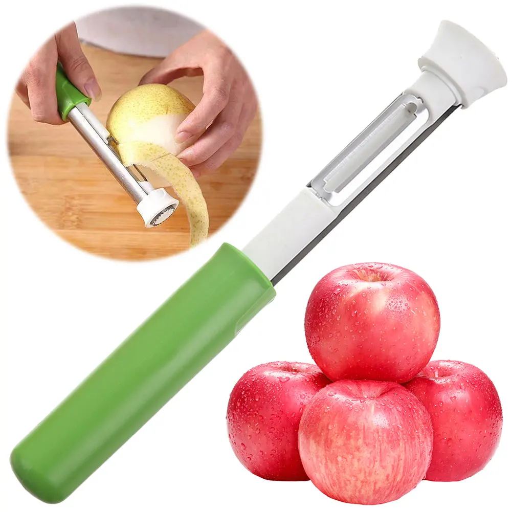 2 in 1 Apple Peeler Telescopic Stainless Steel Apple Core Remover Core Removal Tool Apple Seed Remover for Home Kitchen
