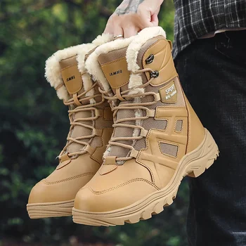 Men Winter Snow Boots Super Warm Men Hiking Boots High Quality Waterproof Leather High Top Big Size Men’s Boots Outdoor Sneakers