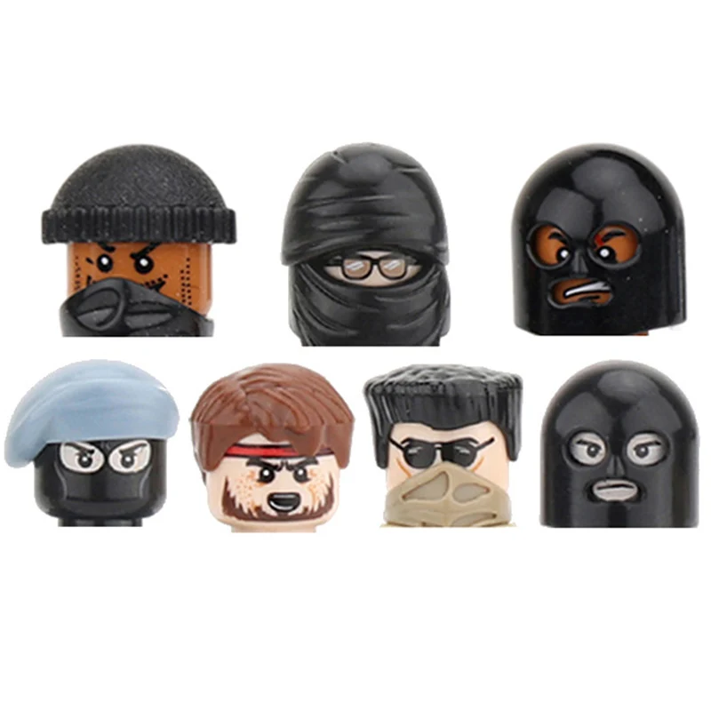 

City Accessories Modern Military Soldier Figures Weapons Building Block Villain Gangster Scarf Mask Helmet Guns Parts Bricks Toy