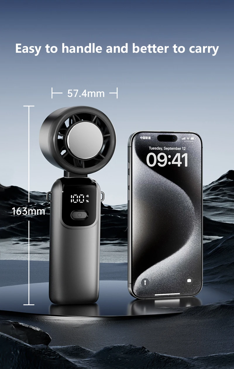 Description Picture 6 of itemIconic Brand Ice Compress Handheld Fan Portable Outdoor Usb Digital Display Folding Refrigeration High Speed Violent Turbine Small Fan