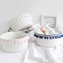 

Basket Household Unique Woven Wool Ball Storage Basket Home Decoration Cotton Thread Storage Basket White Laundry Basket