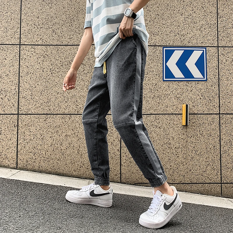 2022 New Men's Fashion Jeans Solid Color Elastic Drawstring Pockets Slim Fit  Breathable Comfortable Outdoor Daily Trousers
