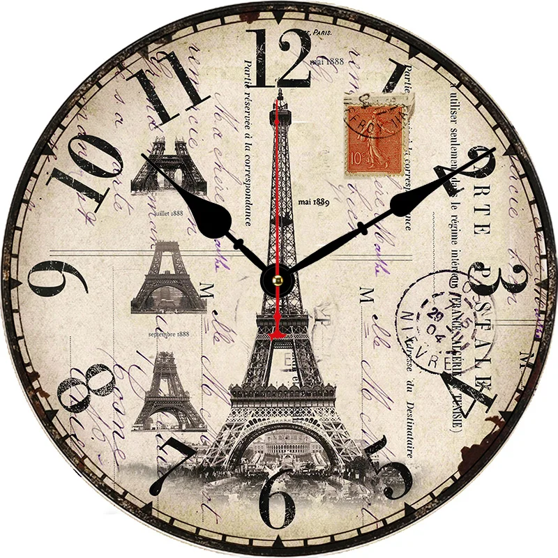 Large Retro Paris Eiffel Tower Round Wall Clock hlc293608  
