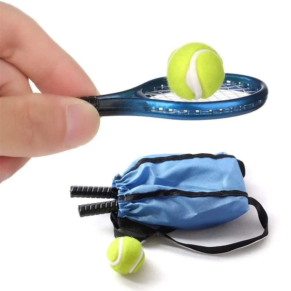 

1Set Mini Doll Tennis Racket kits Miniature Racquet Ball Bag 1/6 1/12 Sport Equipment Set Dollhouse Accessories Gift