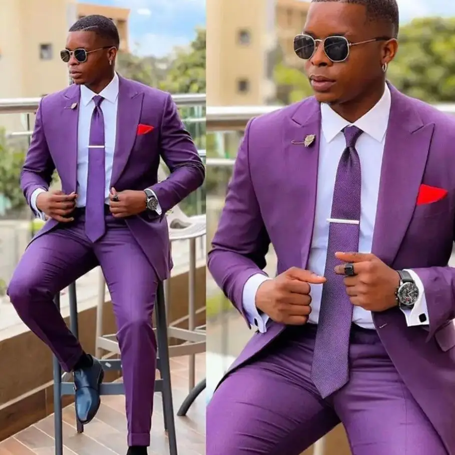 Slim Fit Men Suit Two-pieces(Jacket+Pants) Handsome High-quality Single Breasted Lapel Male Clothing 3